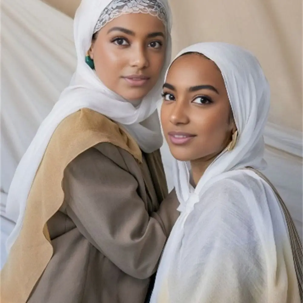 

Elegant Gradient Color Hijab Scarf Long Bandana Headscarf Wide Edge All-march Wraps Shawl Party