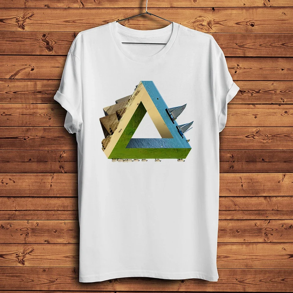 penrose triangle earth Funny geek TShirt Men Homme Short Sleeve O-neck Casual Tee Unisex Streetwear T Shirt No-sticker