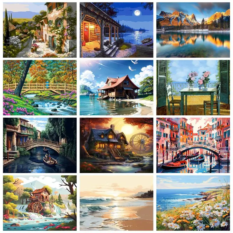 RUOPOTY Painting By Numbers Seaside Diy Paint By Numbers Scenery Canvas Painting Handpaint Flowers Number Painting Gift