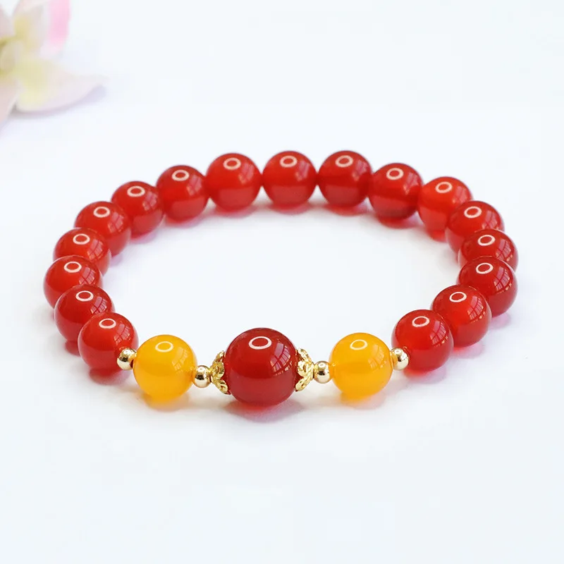 Natural red agate , yellow chalcedony bracelet, women's trendy jewelry