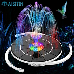 AISITIN 3.5W LED Solar Fountain Pump with 8 Color LED Lights for Pool with 16 DIY Nozzles and  3000mAh Battery for Garden,Pool