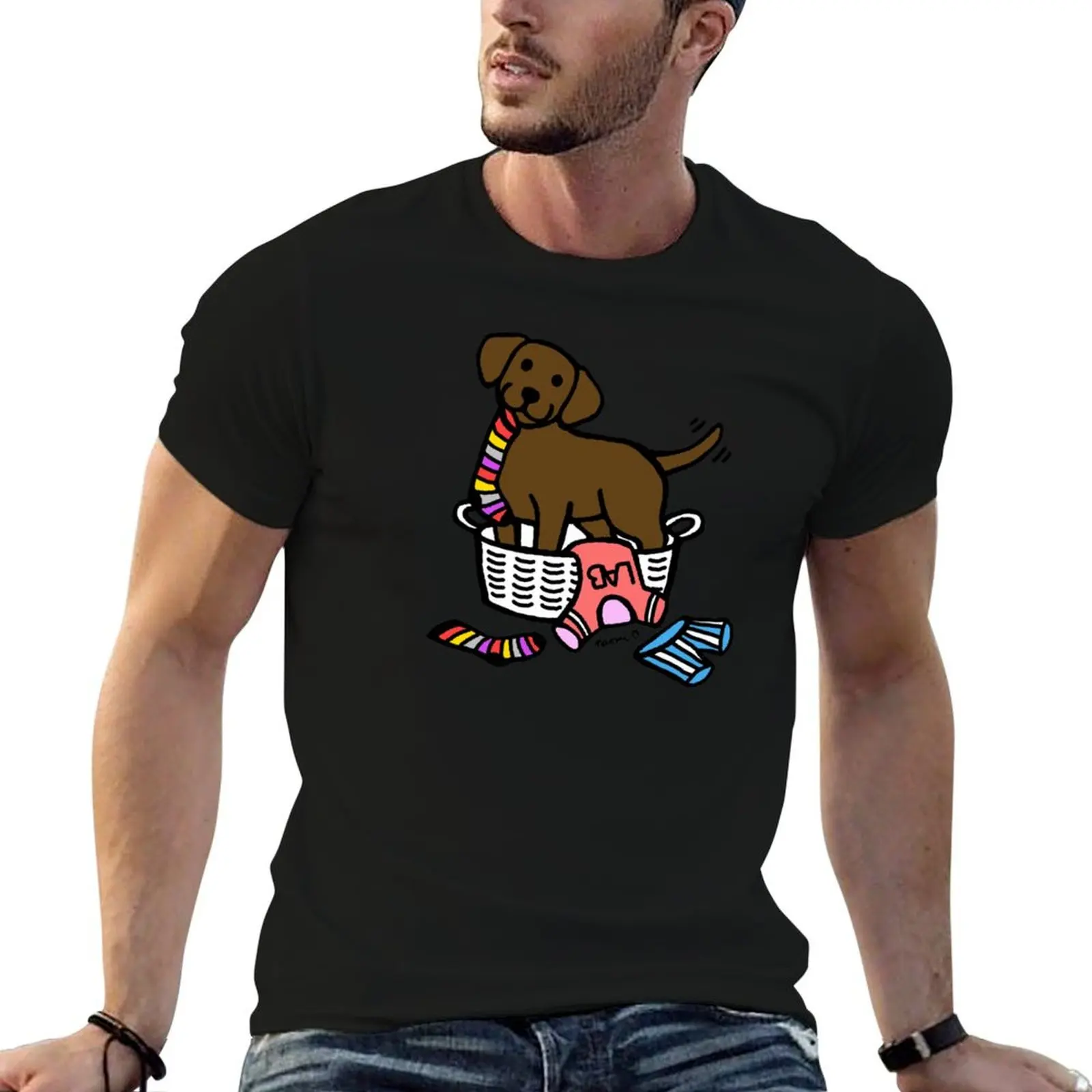 Chocolate Labrador Laundry Basket T-Shirt Plus Size Loose Fit T-Shirt