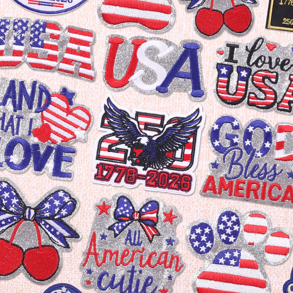 

USA 250th Anniversary Patriotic Embroidery Patches - 4th of July Iron On Patches for Independence Day Clothing Jacket Hats Decor