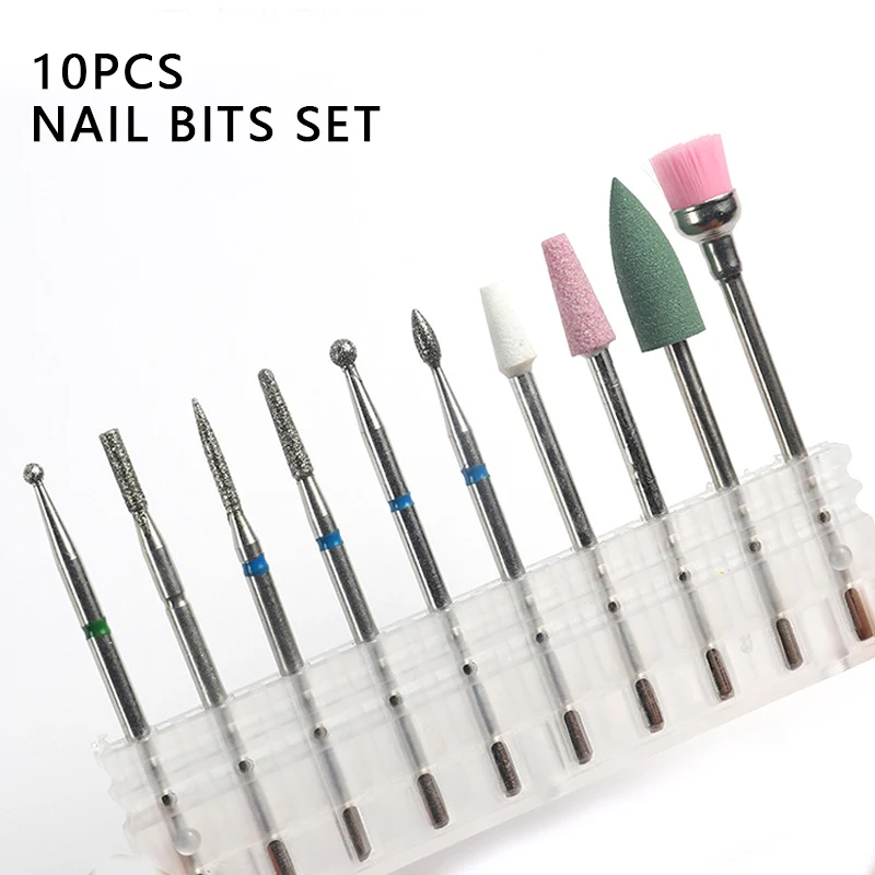 10Pcs Russian Pre-Trim Nail Drill Bits Set Cuticle Milling Cutters for Manicure Nail Drill Accessory Salon Nail File Emery Bit