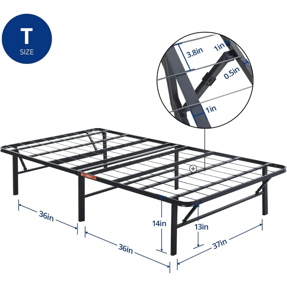 Olee Sleep 14 Inch Foldable Metal Platform Bed Frame, Steel Mattress Foundation, Comfort Base Twin/Full/Queen Size