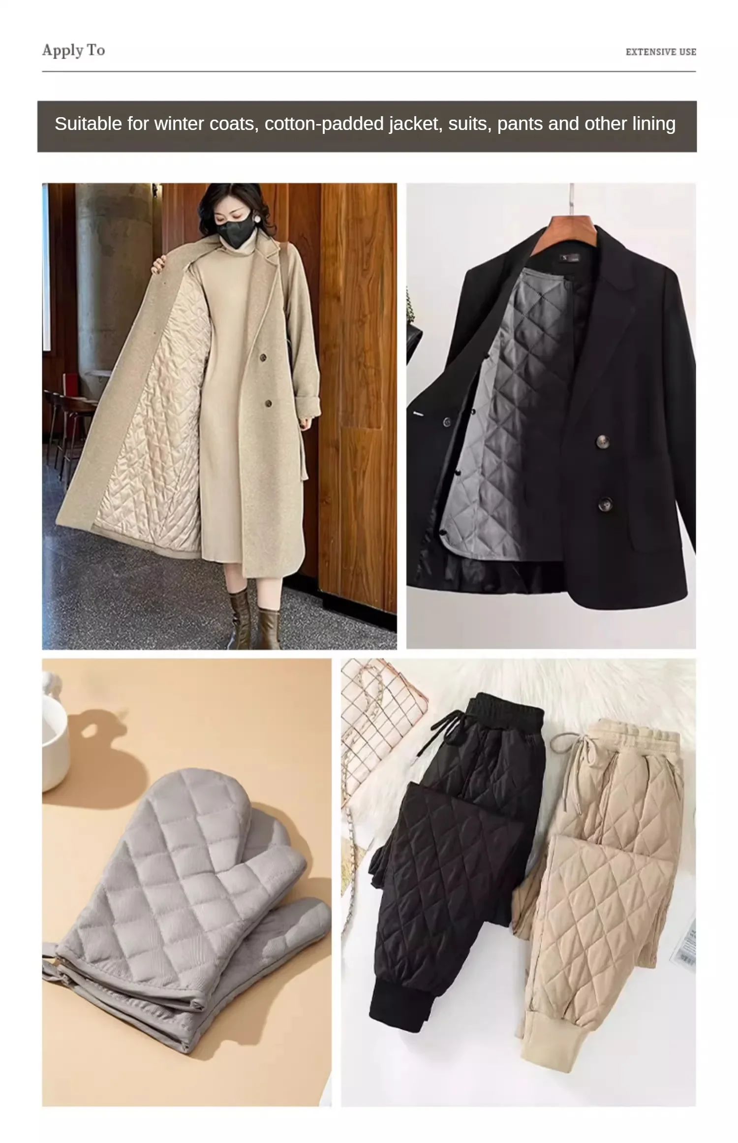 Compressed Cotton Lining Fabric Soft Plaid By The Meter for Pants Coat Jacket Liner DIY Sewing Thickend Cloth Winter White Black