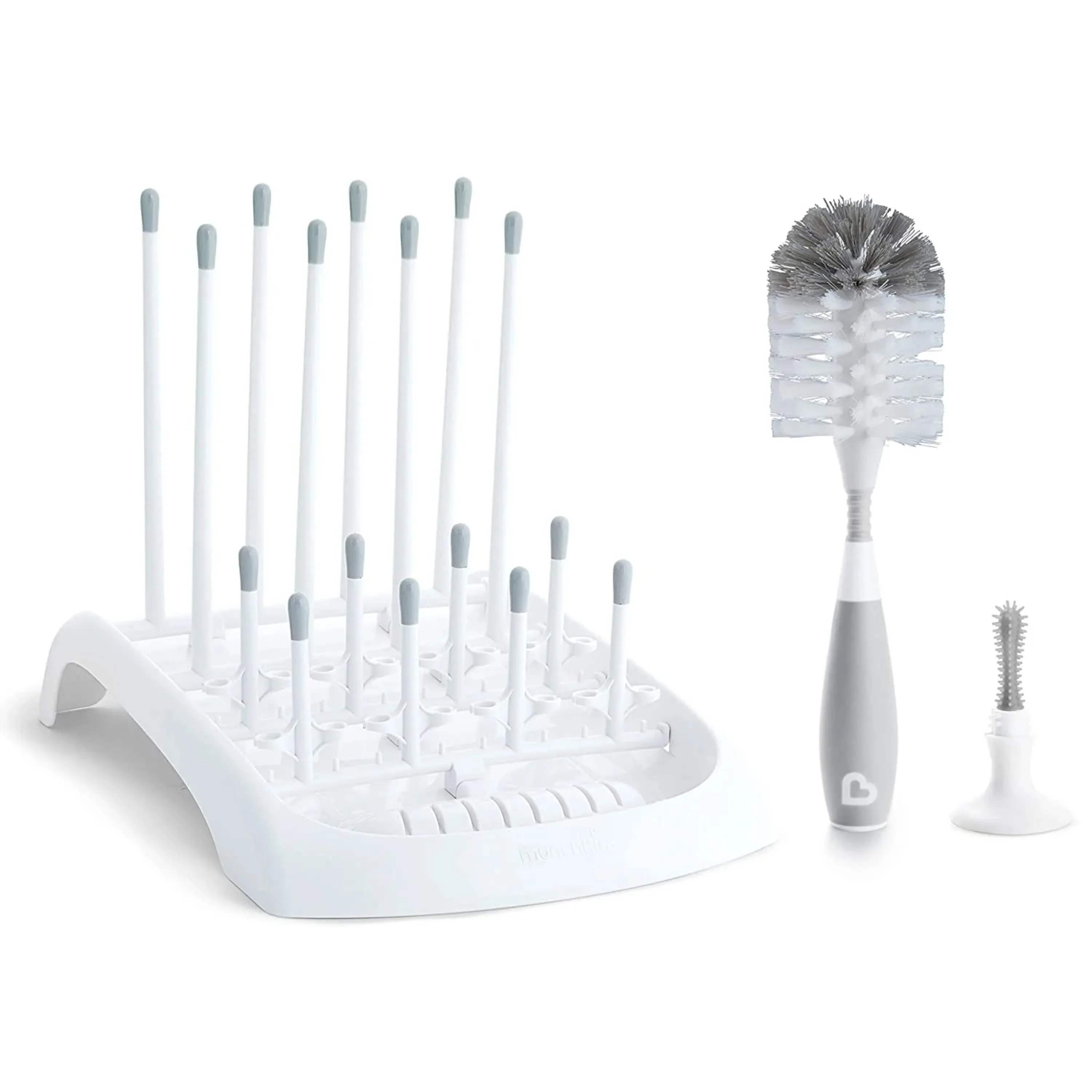 

Baby Bottle and Sippy Cup Cleaning Set, Includes Drying Rack and Bottle Brush, Gray