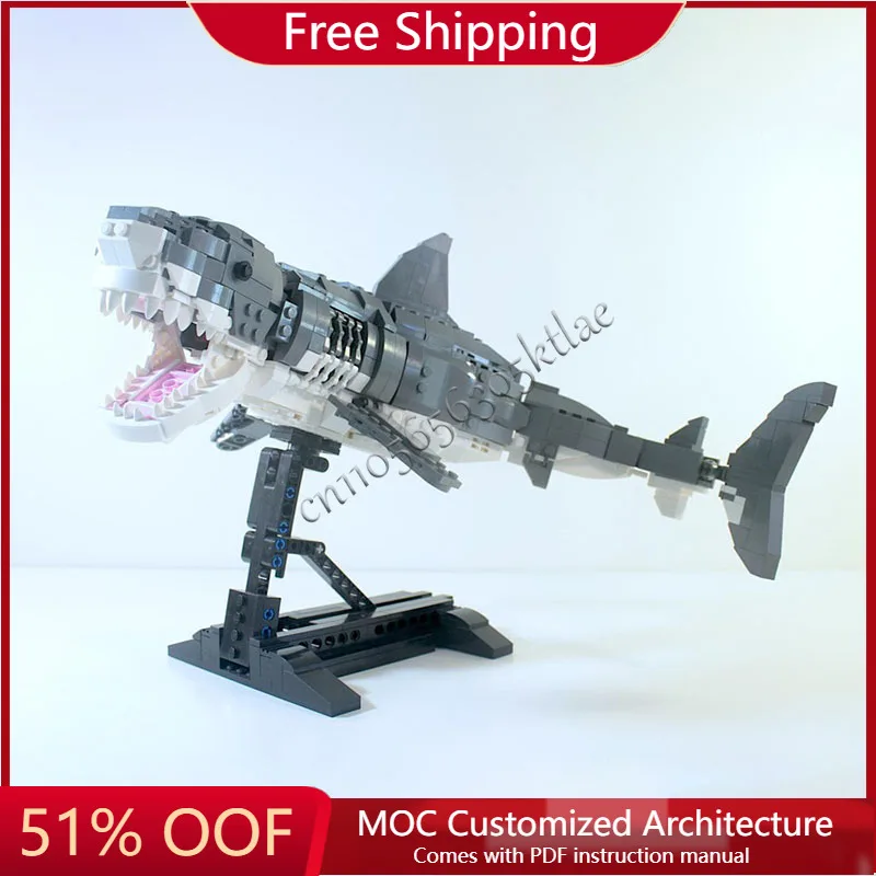 

727 детали MOC Marine Life Series, креативные строительные блоки в виде акулы, модель в сборе, дисплей, игрушки для детей, популярные подарки на день рождения