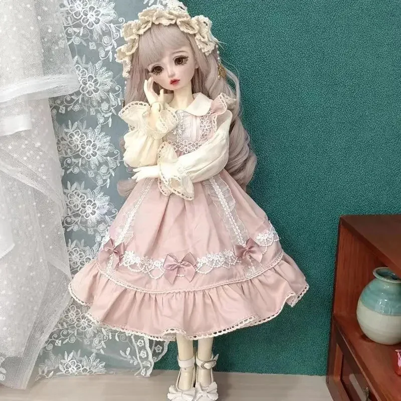 

60/45/30cm Doll's Clothes Pink Clothing for 1/3 1/4 1/6 Bjd Doll Skirt+Hair Dress Up Toys Play House Doll Accessories,no Doll