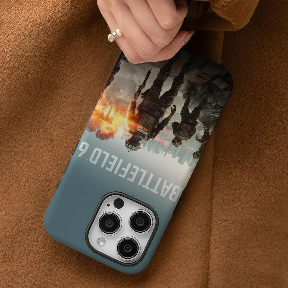 حافظة هاتف لهاتف آيفون 17 16 15 14 13 12 برو ماكس بلس لامعة عالية الدقة بطبقة مزدوجة فيلم خلفي سائل هارد شل ساحات المعركة 6