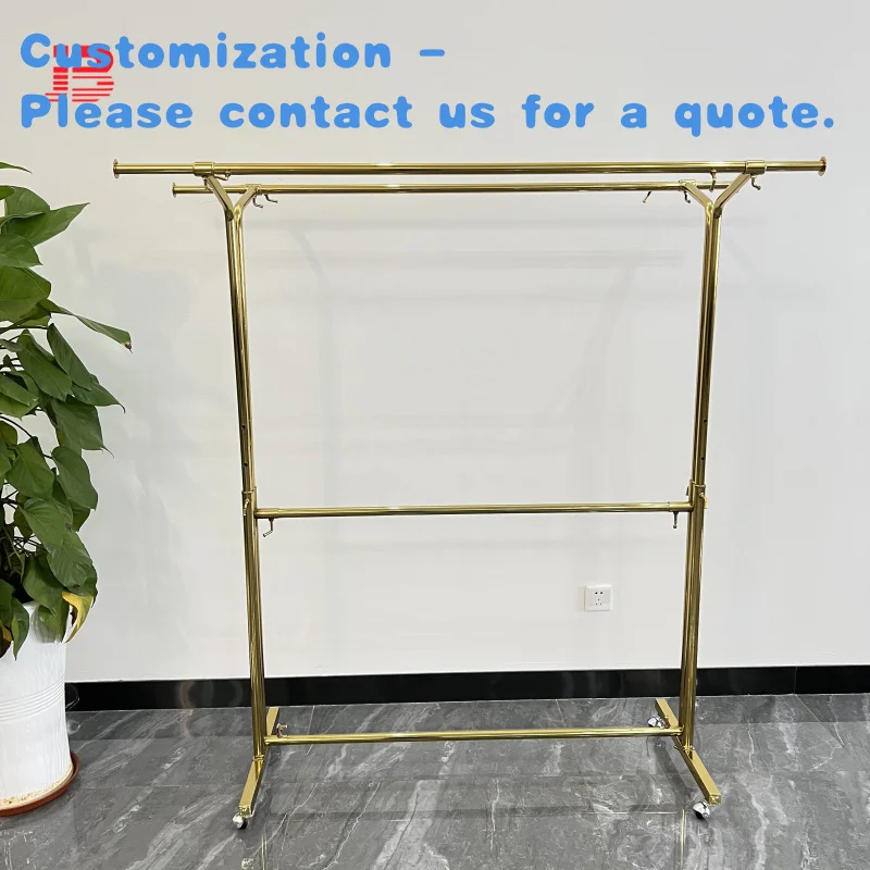 

custom.New Arrivals Clothing Display Golden Rail Garment Rack Modern Style Hanging Rack