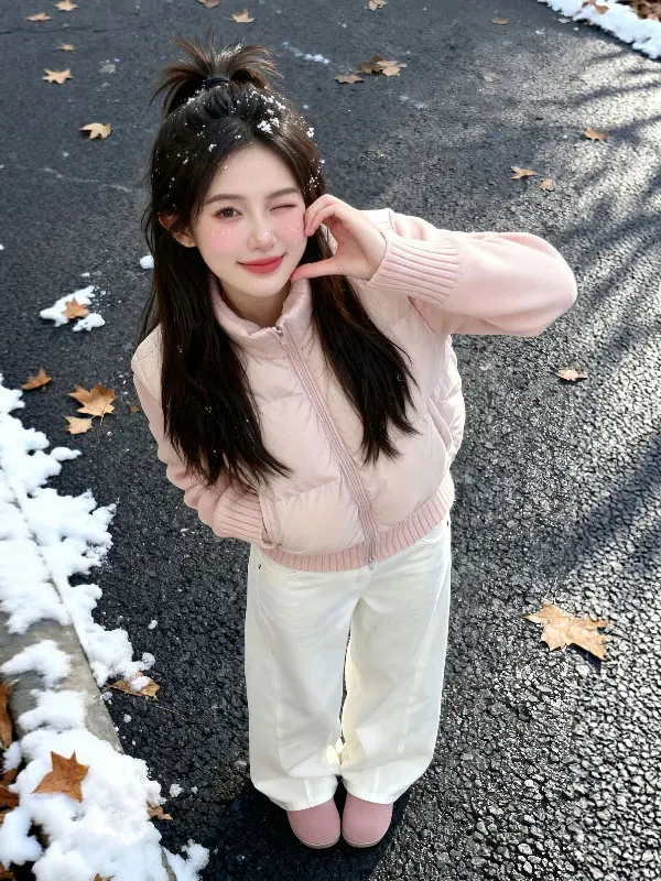 

Korean Sle ort Knitted Splicing Cotton Jaet Faionable And Sli Spring Outerwear Comfortable Commute Zipper Design