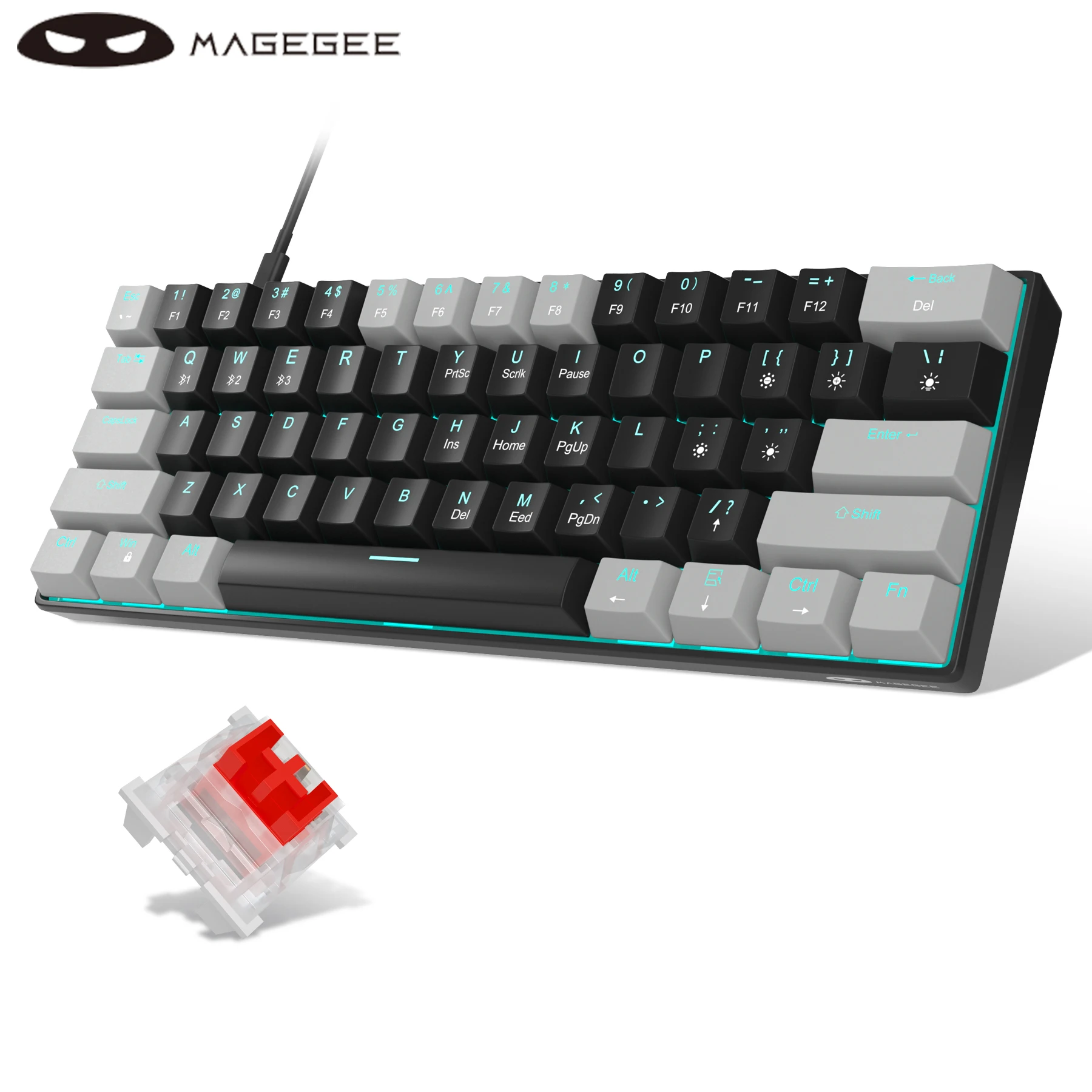 MageGee MK-Star61 60% 기계식 게이밍 키보드, 61 키, 바다 블루 백라이트 소형 컴팩트, 휴대용 60 퍼센트 게이밍 키보드