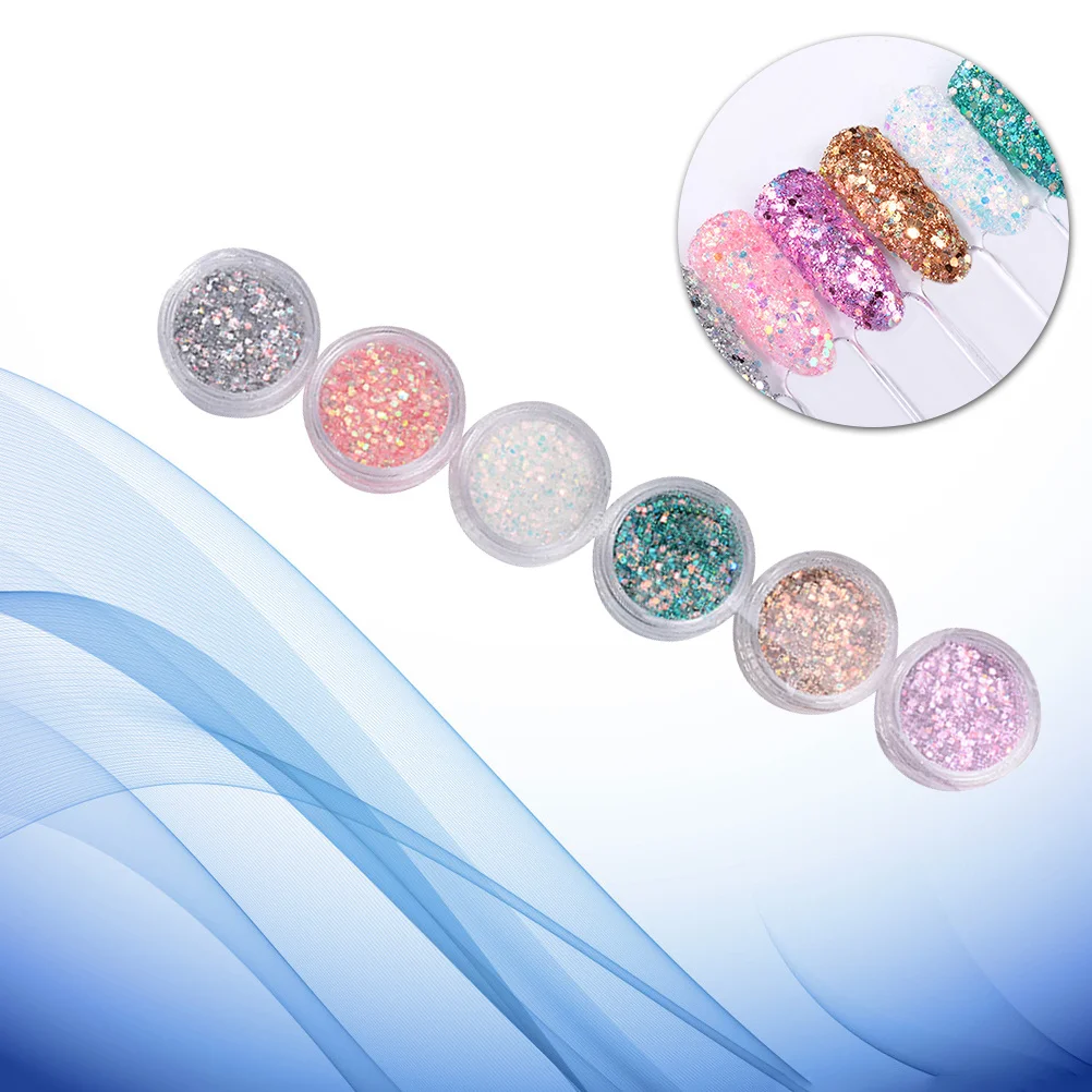 6 個ネイルスパンコールグリッタースパンコール虹色フレークカラフルな混合 DIY アート装飾アクセサリーネイルスパンコール