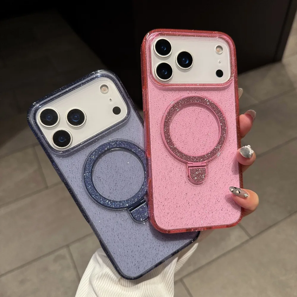 Fashion Bling Glitter Transparent Magnetic Ring Stand Case for iPhone 18 17 16 15 14 13 12 Pro Max Plus Shockproof Cover Funda - view 3