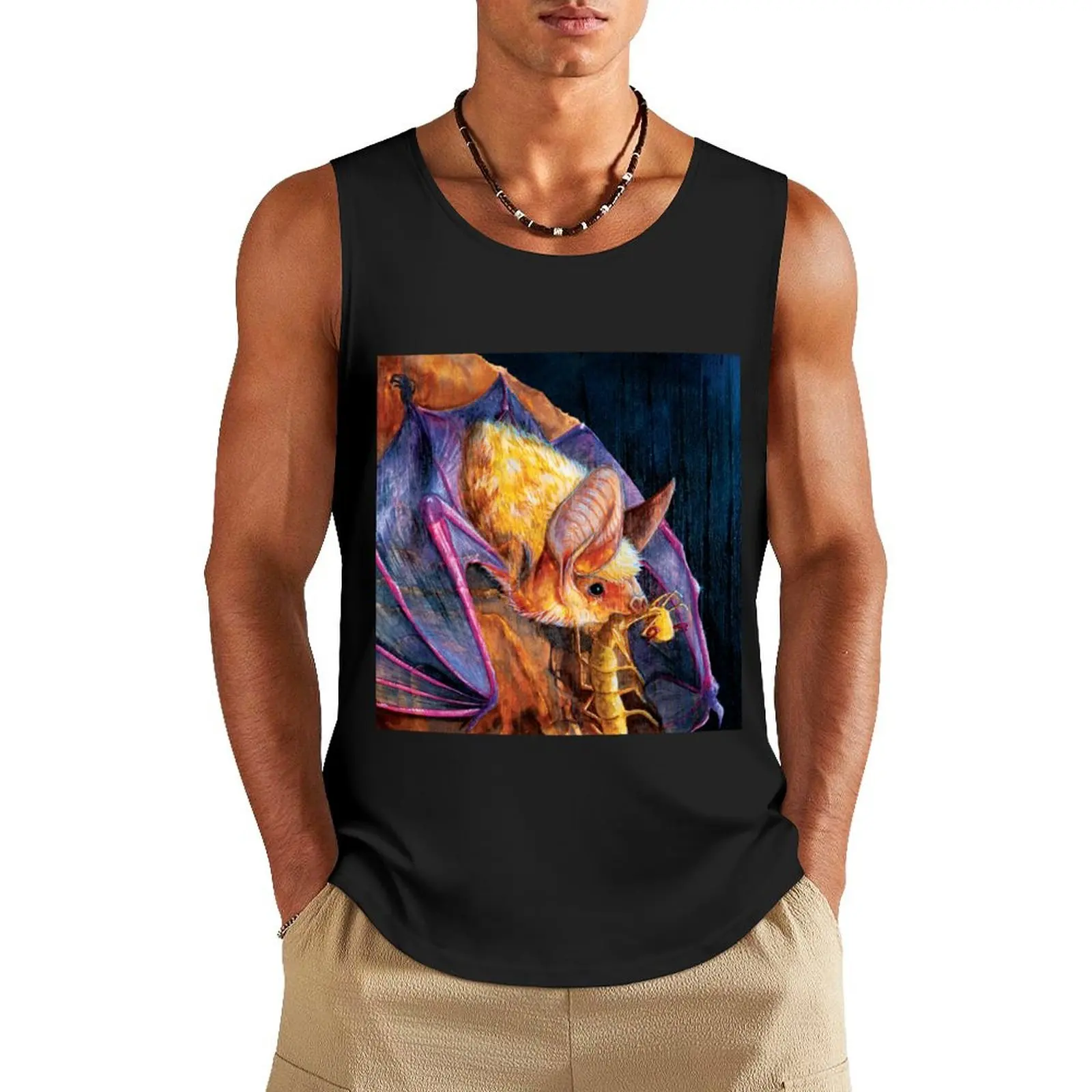 Pallid Bat Eating a Centipede Tank Top Sleeveless men summer Men's t shirt