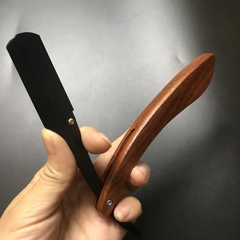 Herramientas de afeitar de madera para hombres, maquinilla de afeitar para el pelo, cuchillo de afeitar plegable, soporte para maquinilla de afeitar recta de acero inoxidable