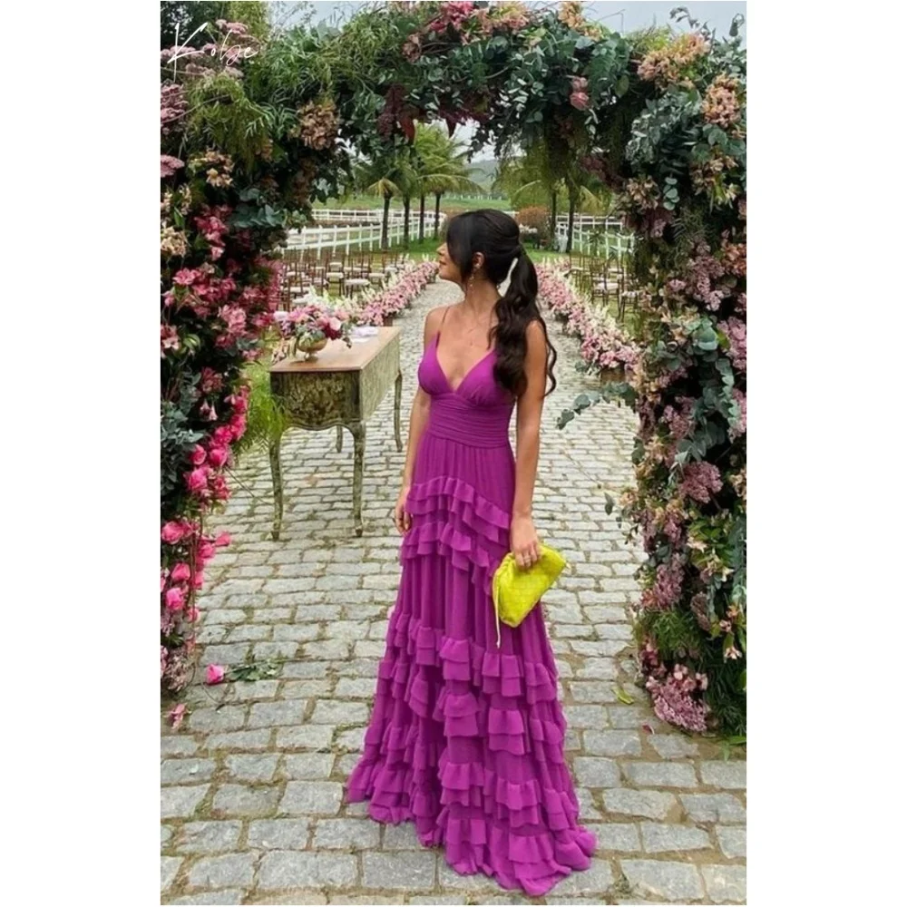 

Kobe Purple Mesh Fabric V Neck Prom Dress Strapless Sleeveless Wedding Dresses Floor-Length Simple vestidos de noche Customized