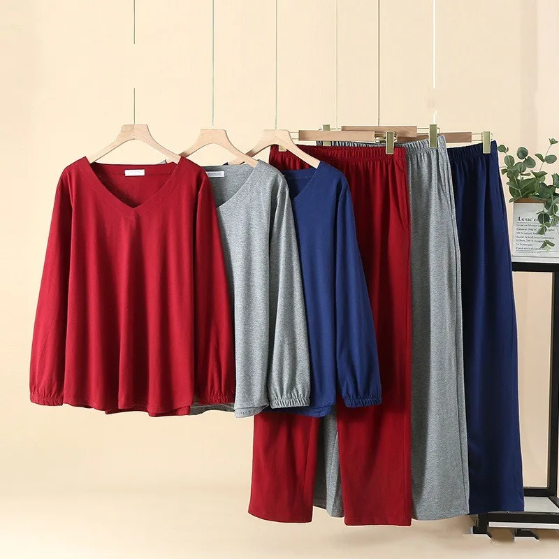 

Spring Autumn Women Sweet Cute Pajama Sets Female 100% Cotton Sleepwear Suit Women V-neck Collar Shirt & Pants Home Clothes