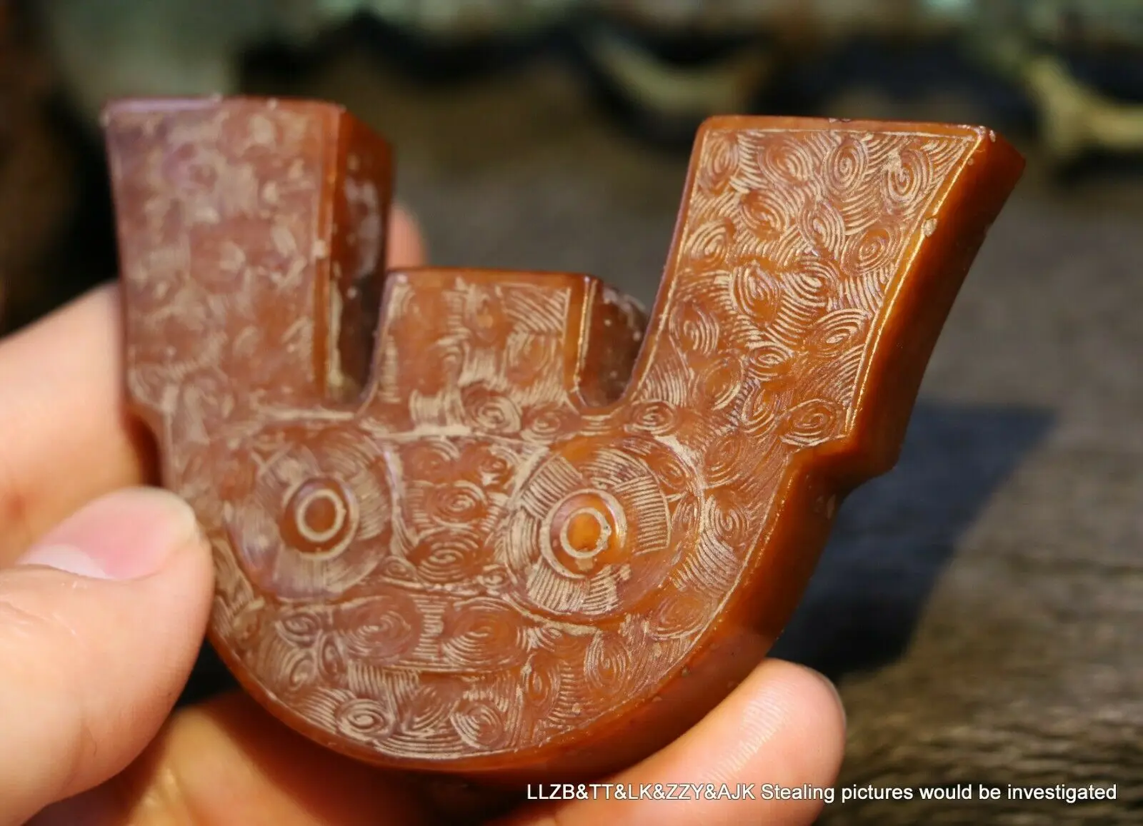 

Neolithic Liangzhu Culture Old Jade Shamen Vein Crown Shape Lucky PEI Carving LK Timestown 20201128A