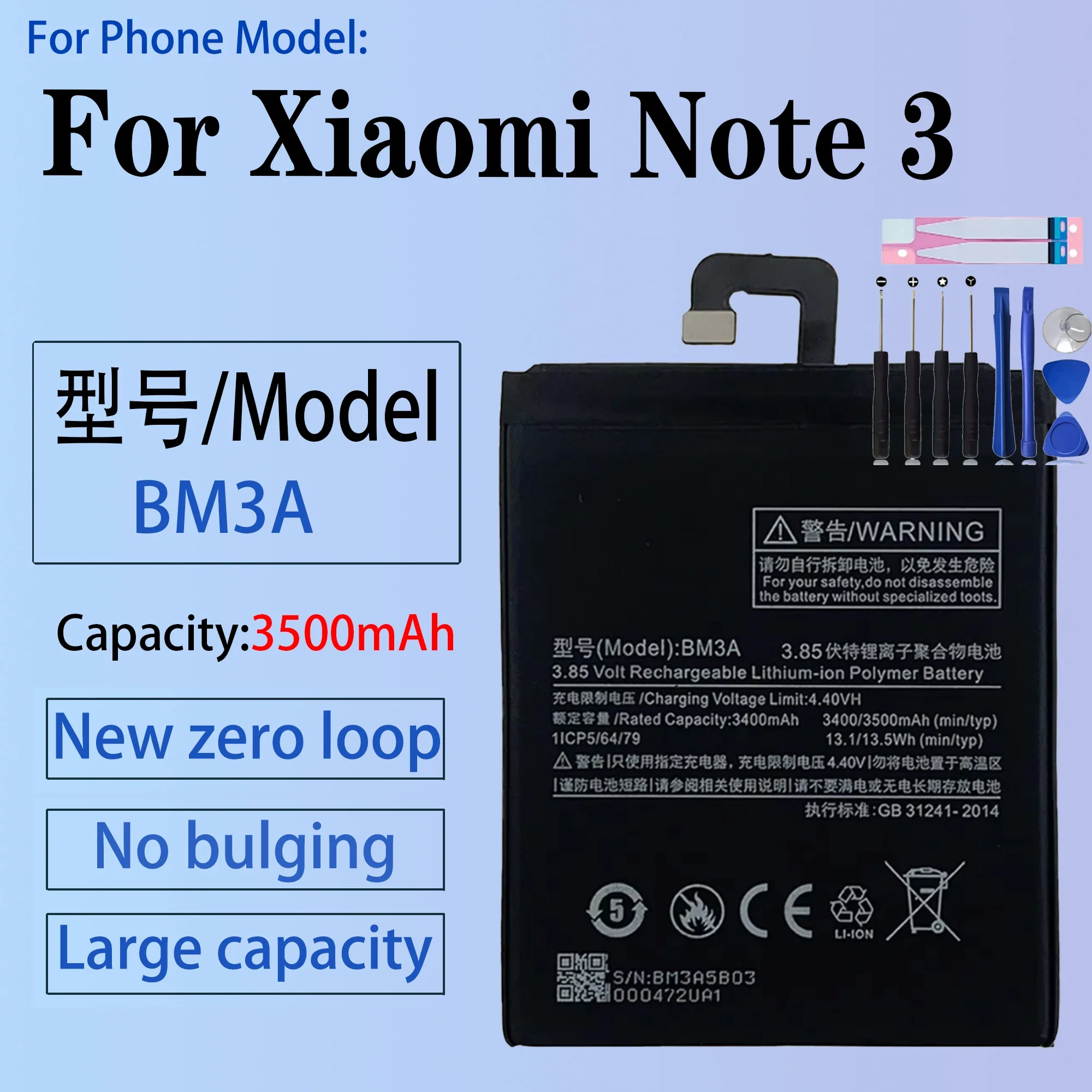 100% Original Phone Battery BM3A For Xiaomi Note 3 Note3 Replacement 3400mAh Phone Batteries Bateria