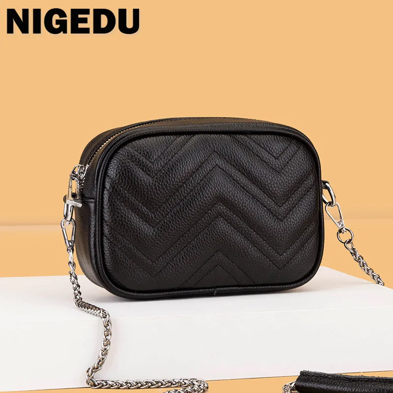 100% Genuine Leather Women Shoulder bags Designer Chain Small flap Bags thread Luxury Solid Color Crossbody Bag ladies Handbag