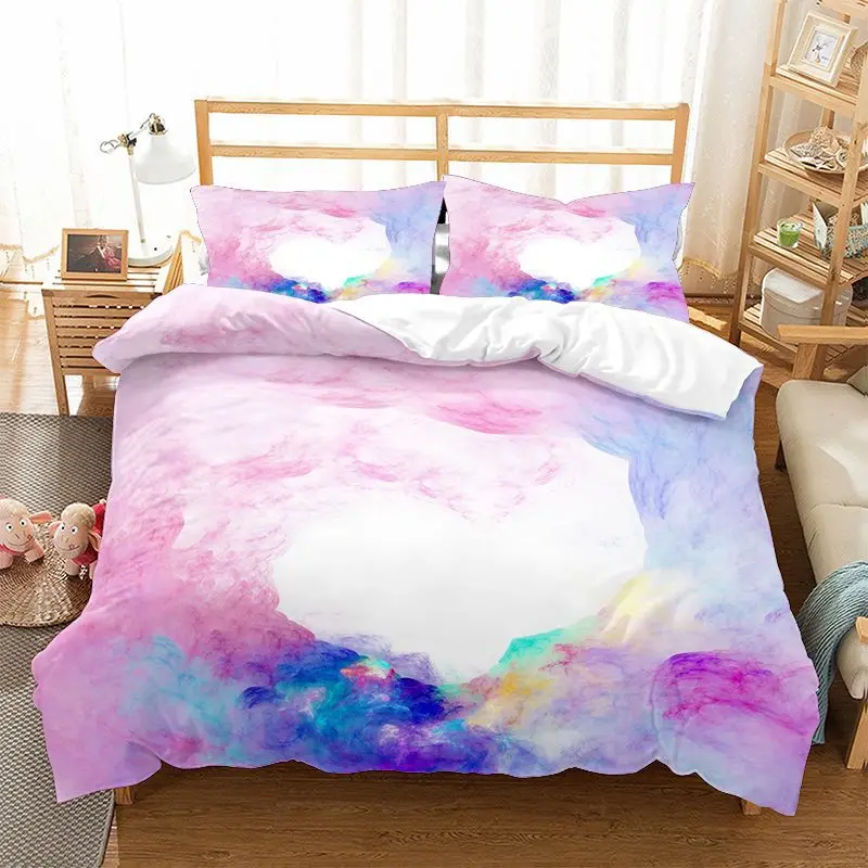 Fantasy Girly Bedding Set Decorative 3Pcs Shiny Blue Pink Purple Pastel Colors Polyester Duvet Cover for Girls Cute Bling Galaxy