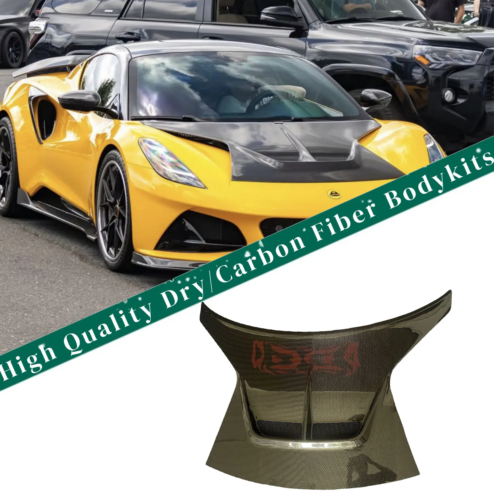 

Для Lotus Emira V-стиль: Передний капот из сухого карбона, защитный аксессуар для двигателя, замена штатного.