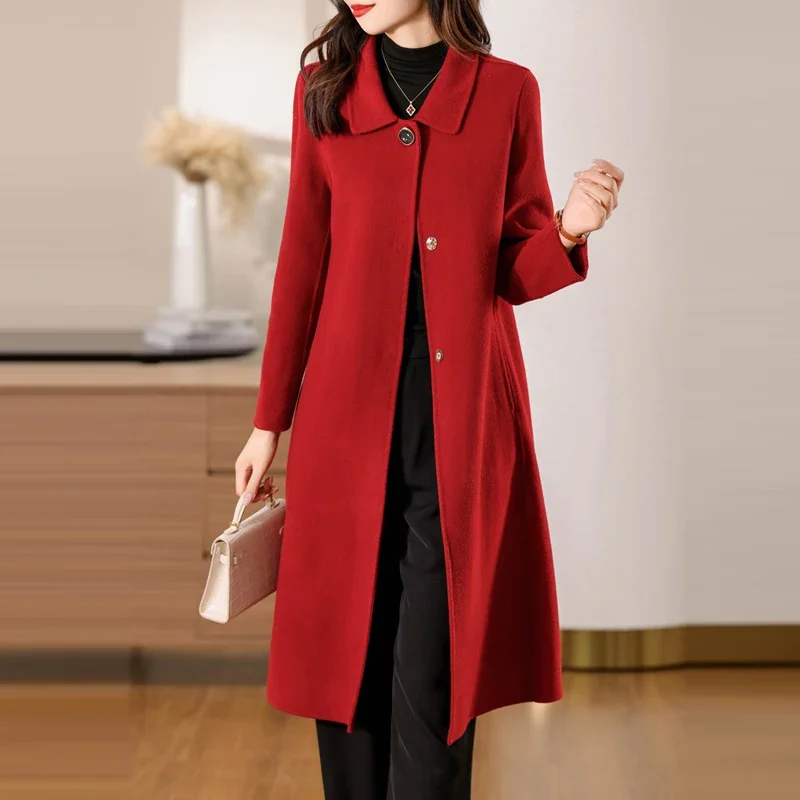 

2025 2025 женская толстая двусторонняя длинная куртка из 100% кашемира, классическая многофункциональная модная куртка, подходящая для бизнеса