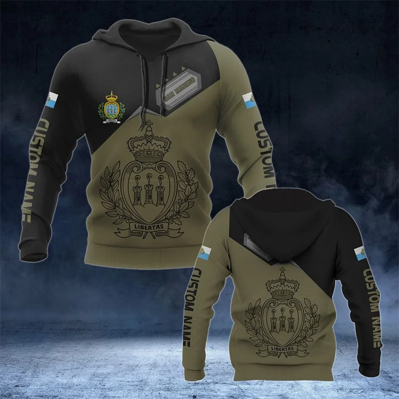 San Marino Uzbekistan National Emblem Hoodie Unisex Loose Fashion Sweatshirts 3D Printed Flag Pullover Hoodies Custom Name