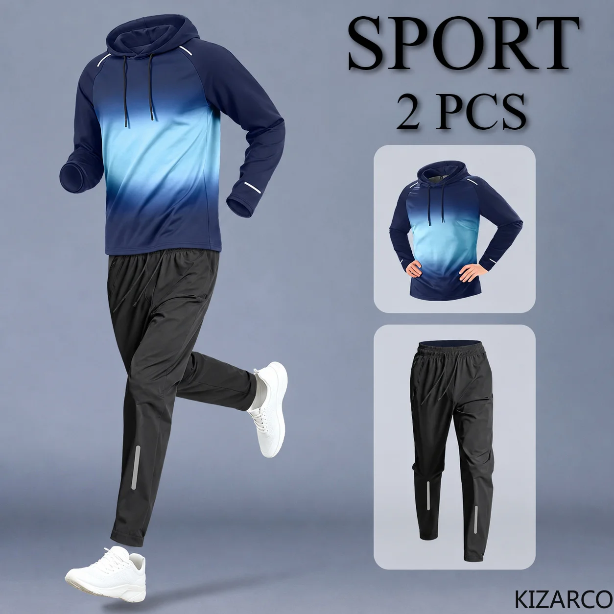 Fitness Hooded Tracksuit Training Clothes Jogging Basketball Underwear Tights Sportswear Windproof Fitness Suit Men Running Set