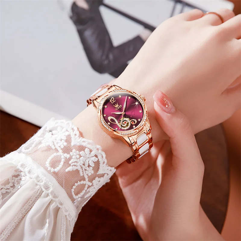 

NEW OLEVS Luxury Brand Ladies Ceramic Mechanical Watches Elegant Note Dial Women Fashion Waterproof Automatic Watch reloj mujer