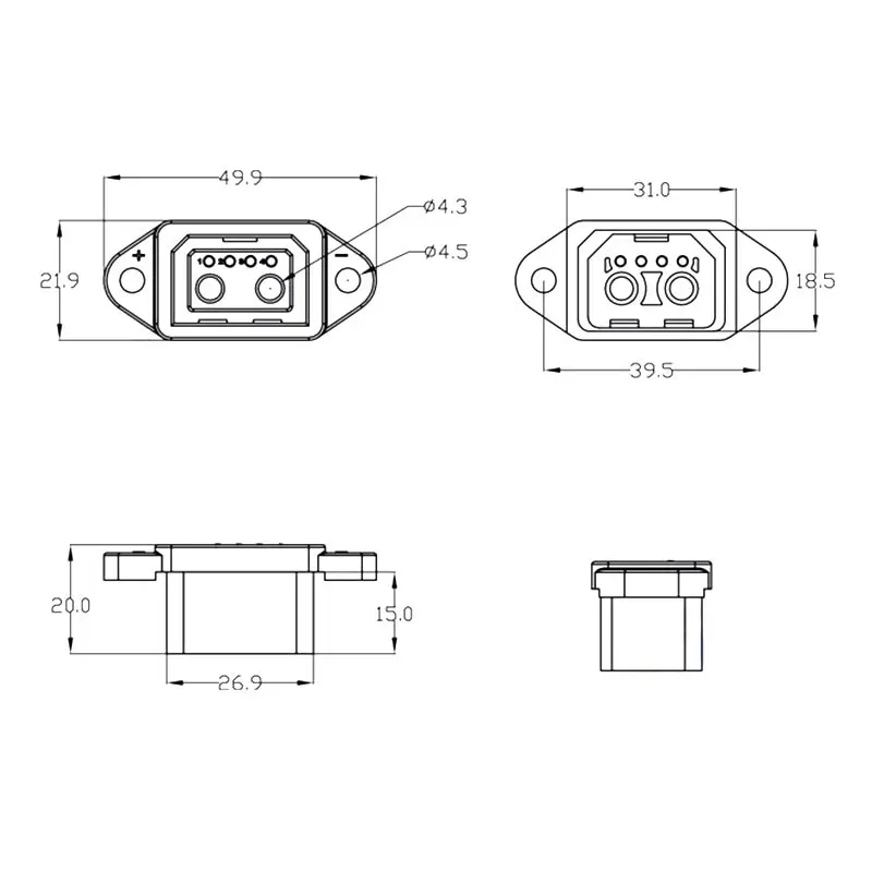 E-Bike Lithium Battery Connector High-power Charging Socket 2+4 Pin Female Electric Vehicle 6Pin Socket with Power Cord