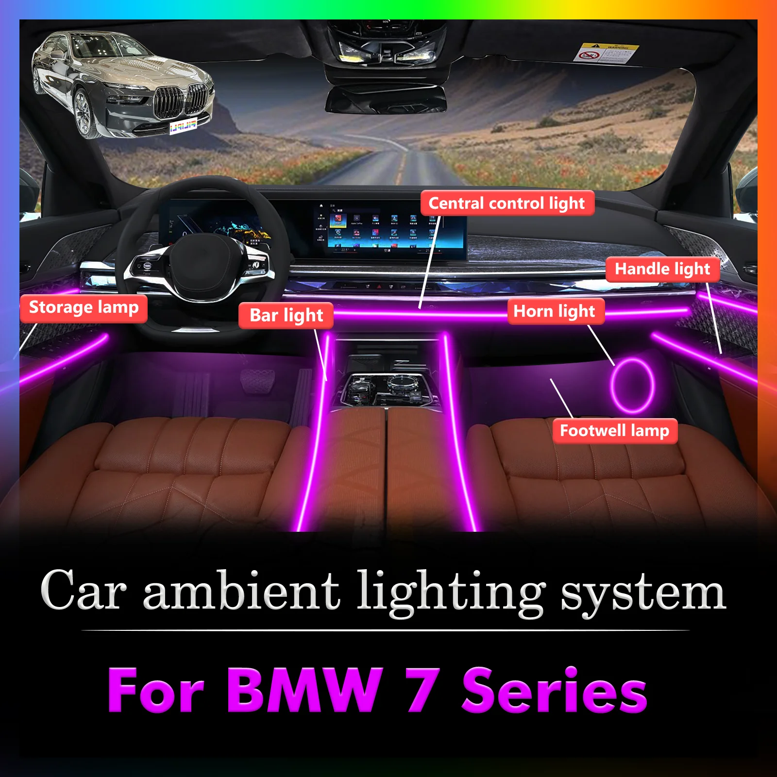 

Для BMW 7 серии RGB 64 цвета светодиодный умный пульт дистанционного управления салона автомобиля окружающее освещение энергосберегающий эффективный набор ламп