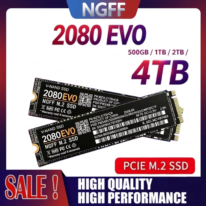 2080 EVO M.2 NGFF SSD,High Speed PCIe3.0 2280 Internal SSD,500GB/1TB/2TB/4TB High Speed Storage for Laptop & Desktop PC