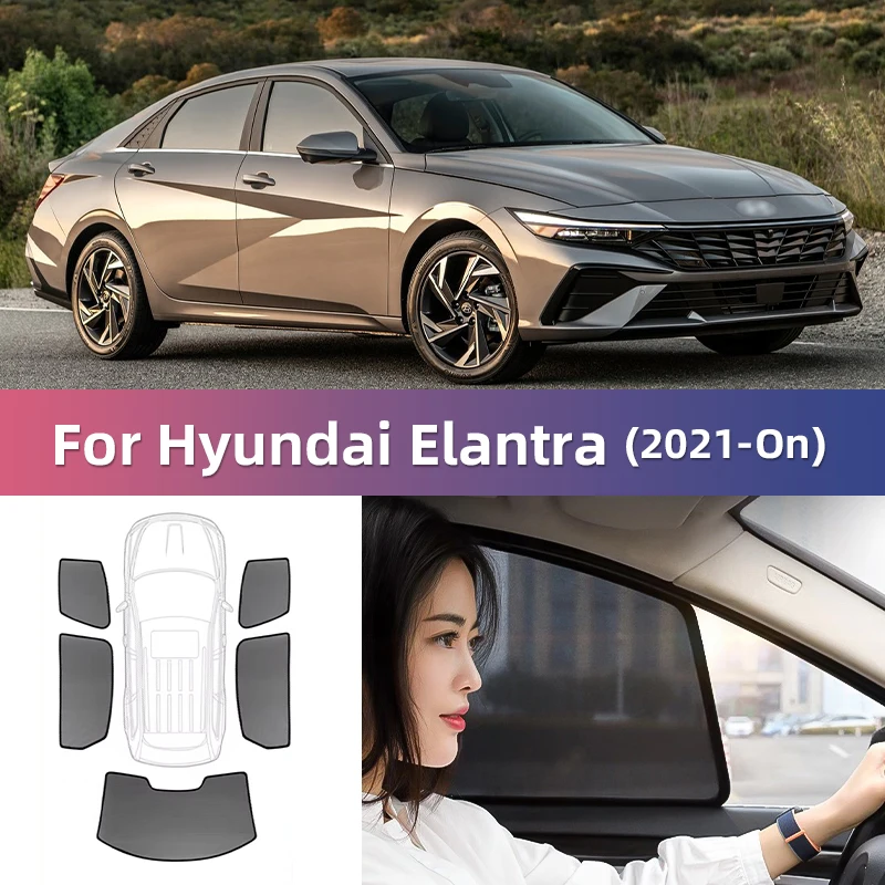 For Hyundai Elantra 2021 2022 2023 2024 Avante CN7 Magnetic Car Sunshade Front Windshield Curtain Rear Side Window Sun Shade 