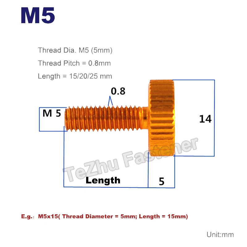 1/2/5/10Pcs M5 Aluminum Hand Tighten Thumb Screw Bolt Flat Cylindrical Head Hand Screw DIY Computer Case Screw Length 15 20 25mm