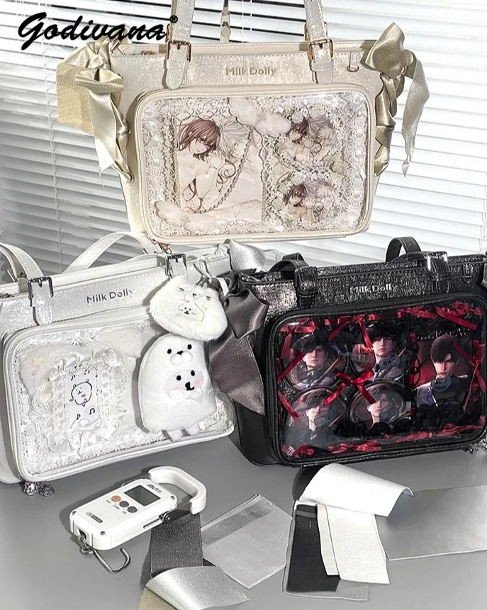

Original Sweet Cool Women's Itabag Bolso Y2k Crossbody Japanese New Students Satin Bow Handheld Shoulder Tote Bags
