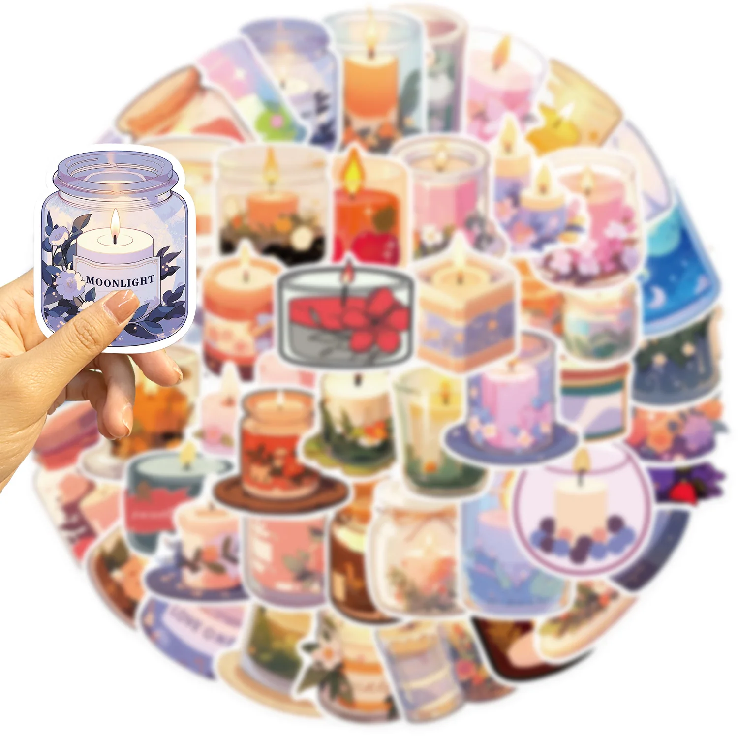 50pcs Cure Cartoon Candle Aromatherapy Series Graffiti Stickers Suitable for Laptop Helmets Desktop Decoration Stickers DIY Toys