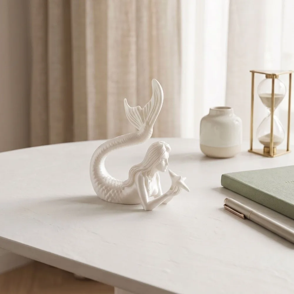 Mermaid Figurine 3D Printed Mermaid Statue Nordic Style Home Decoration Fish Sculpture Creative Bird Flower Statue Office