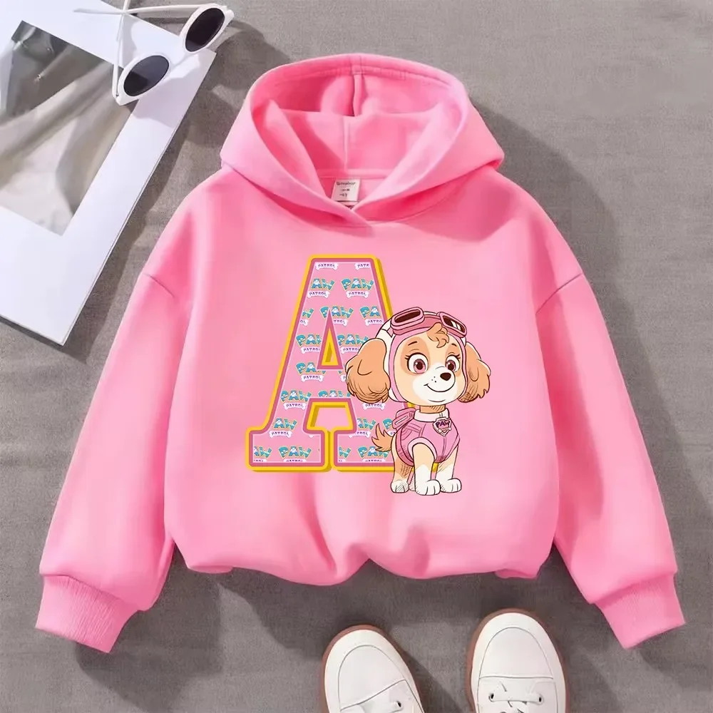PAW Patrol Kinder-Rosa-Langarm-Hoodie für Mädchen, Skye, Polyester-Oberteil, Cartoon-Motiv, Pullover mit 26 Buchstaben-Druck, Kindergeburtstagsgeschenk – Detail 2