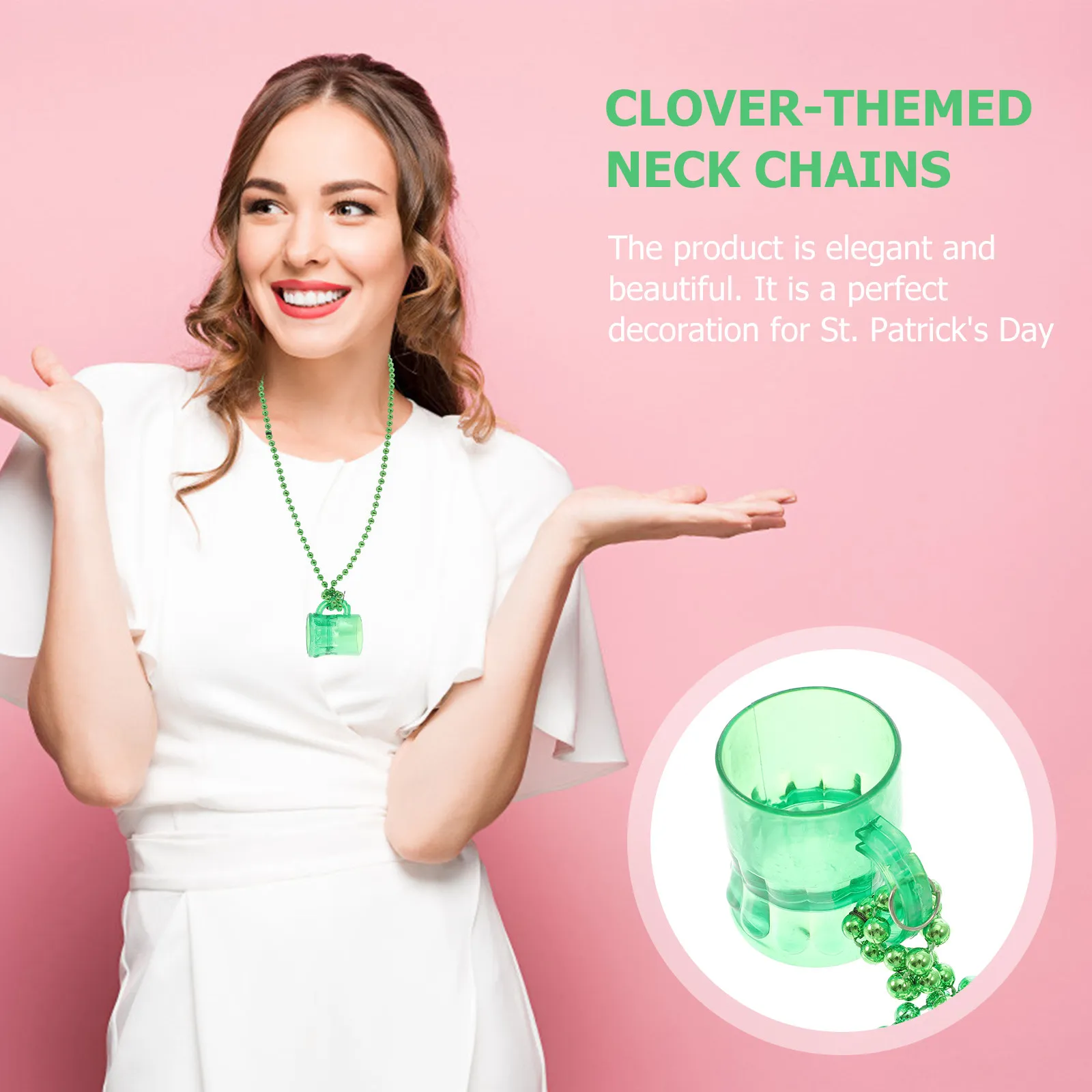 

5Pcs Green Shamrock Necklace Set St Patrick's Day Party Favor Unisex Clover Neck Chain for Ireland Festival Parade Concert Bar