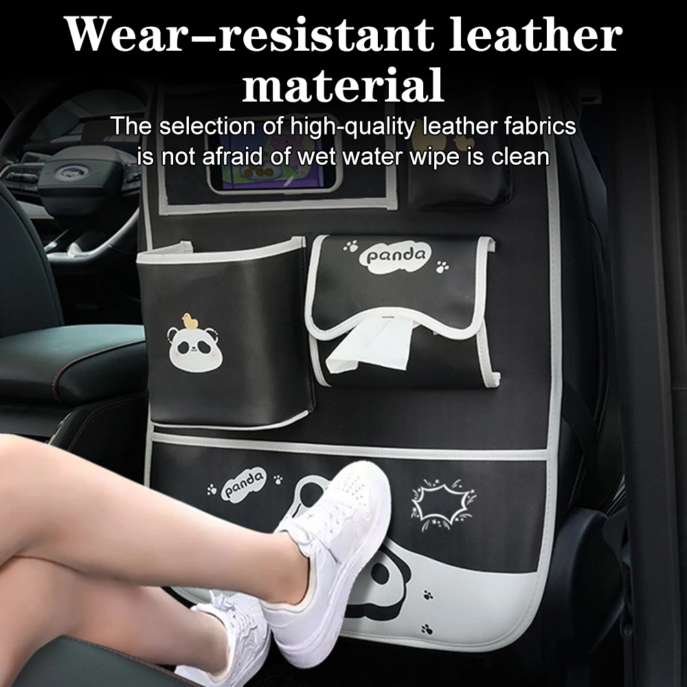 Anti Kick Pad Car Trash Can Bin Leather Multifunction Car Backseat Organizer Cup Holder Tissue Holder Cartoon