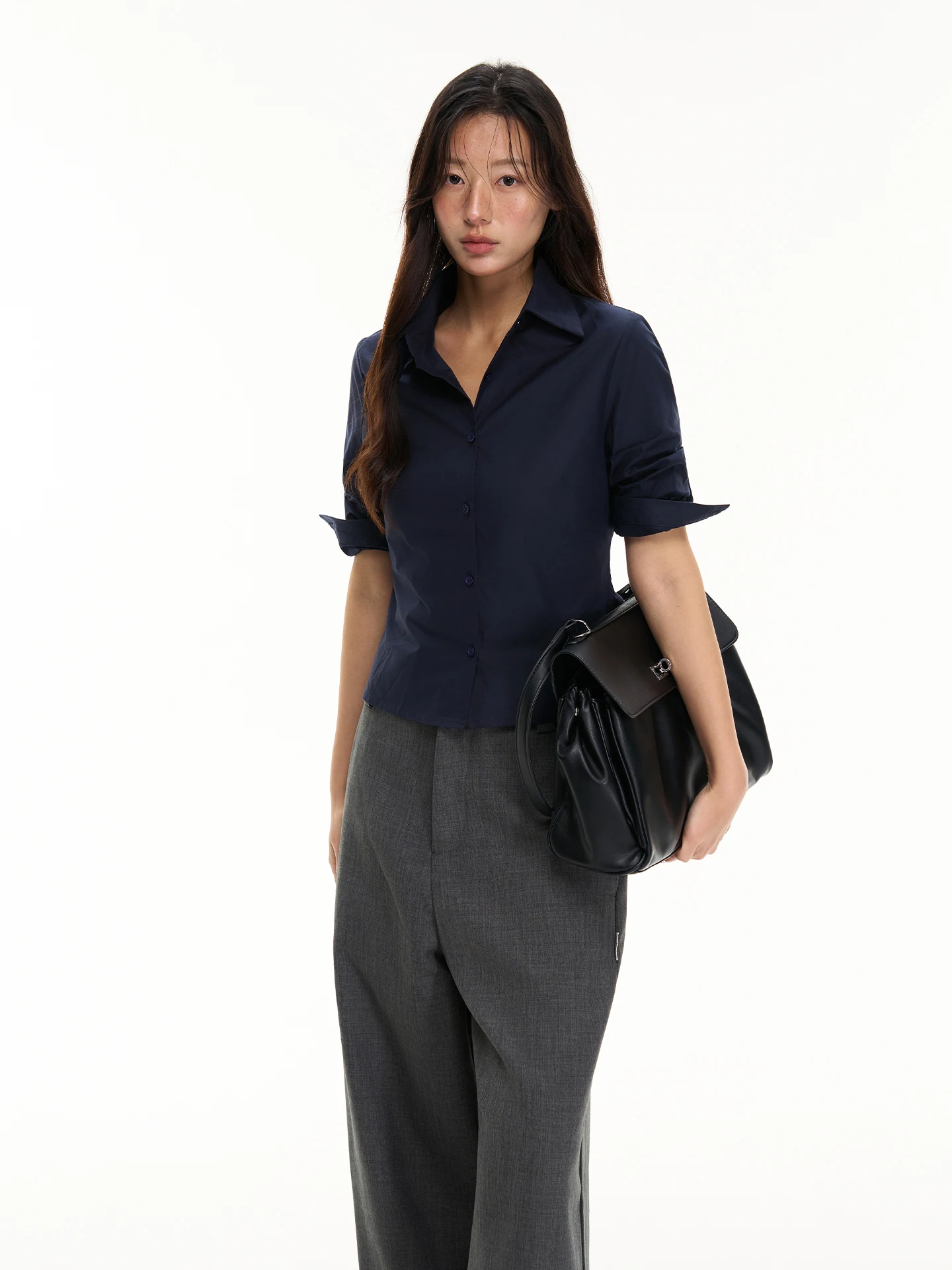 Heyabc Sea  Workwear Slim Fit Shirt Adjustable Waist Five Sleeve Commute Top High Intelligence Sensation Fashionable Co...