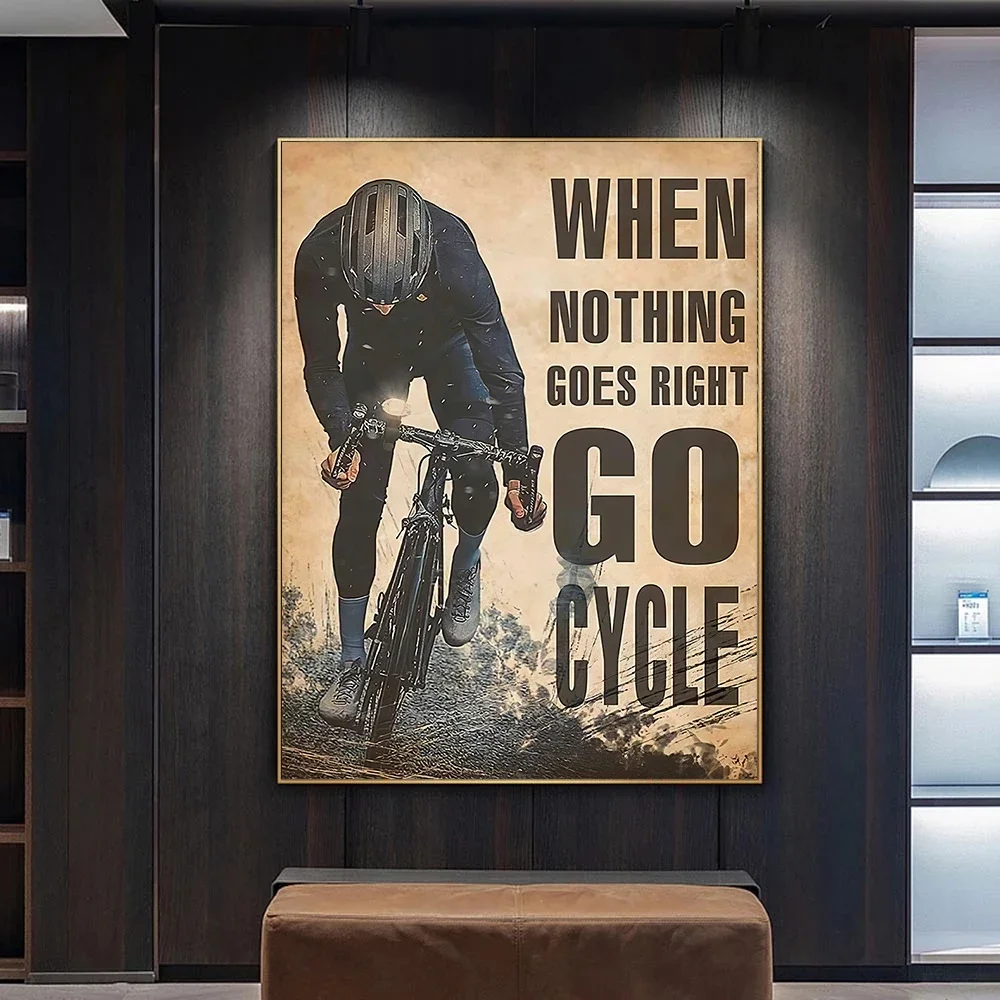 NO Framed Canvas Wall Art Vintage Bicycle Cyclist Quote Poster,Inspirational Cycling Sports Man Cave Home Office Room Wall Decor