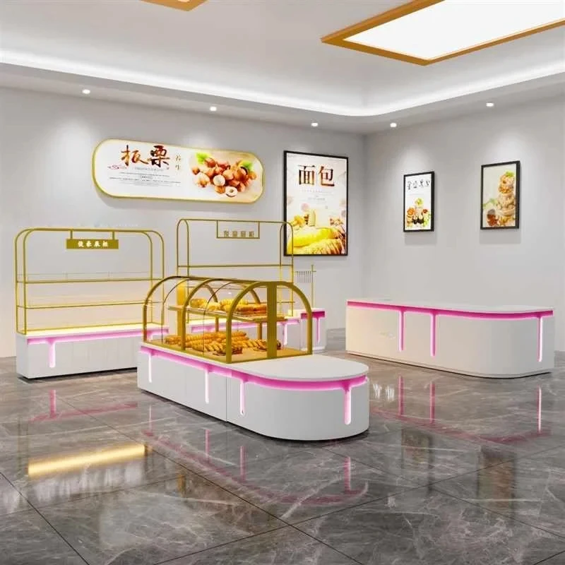 custom.Commercial Bread Display LED Lighting Glass Back Heavy Duty Standing Supermarket Retail Bakery Sho