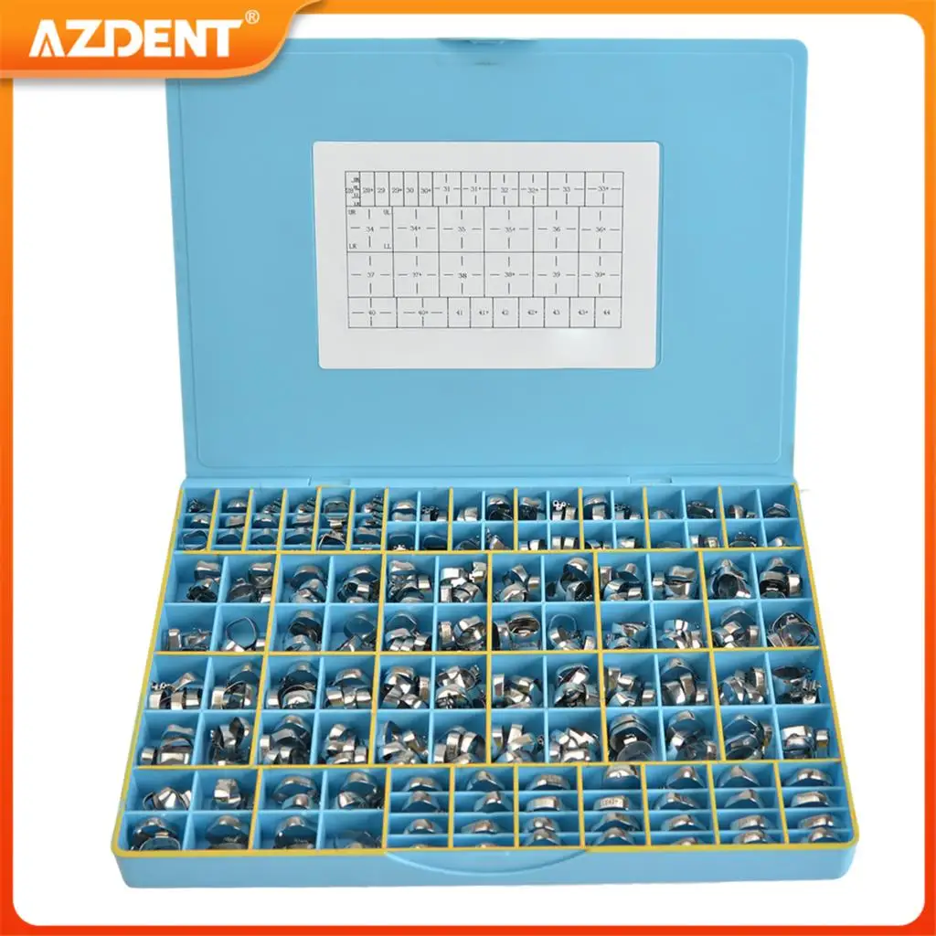 340pcs/Box Dental Orthodontic Bands with Buccal Tube AZDENT Roth 0.022 for 1st Molar Triple Tubes U/3 L/2 Convertible #28-#44