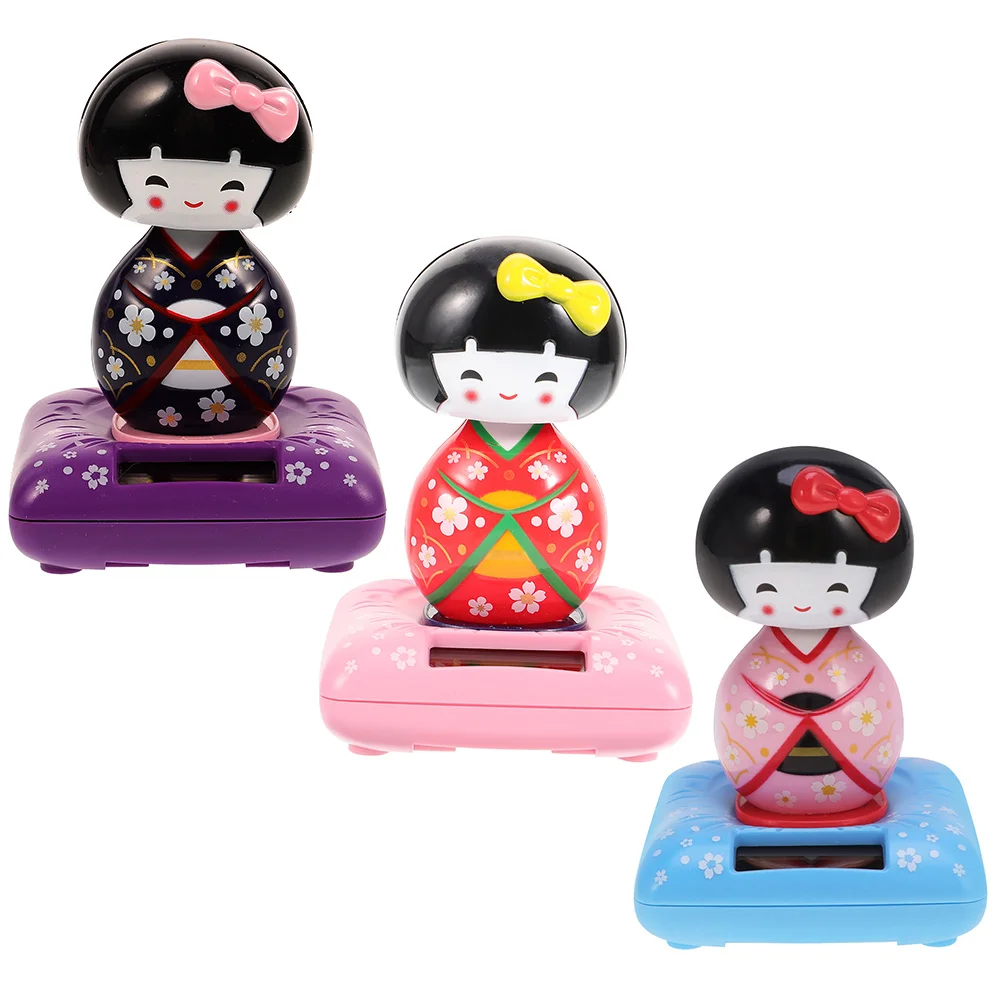 3 Pcs 기모노 자동차 nament 태양 전원 플라스틱 인형 홈 오피스 인테리어 액세서리에 대 한 흔들리는 머리 장식