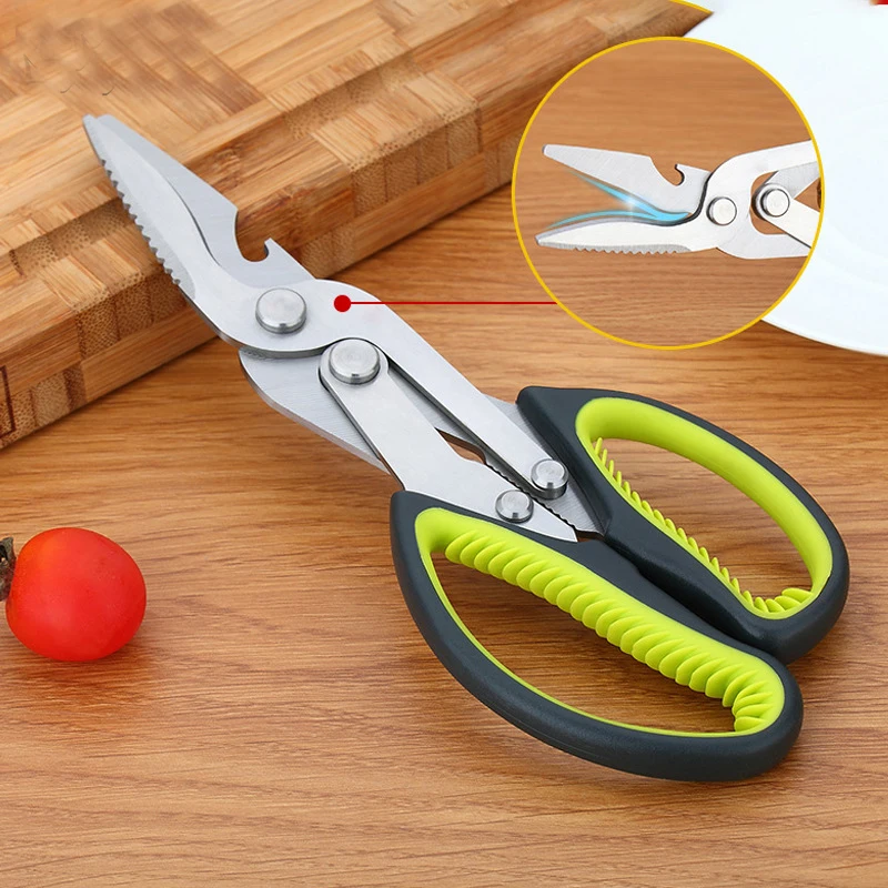 Kitchen Scissors 6 In 1 2 cr 13 Heavy Duty Curved Multifunctional Chicken Bone Scissors for Food Vegetable Fishing Cooking Knife