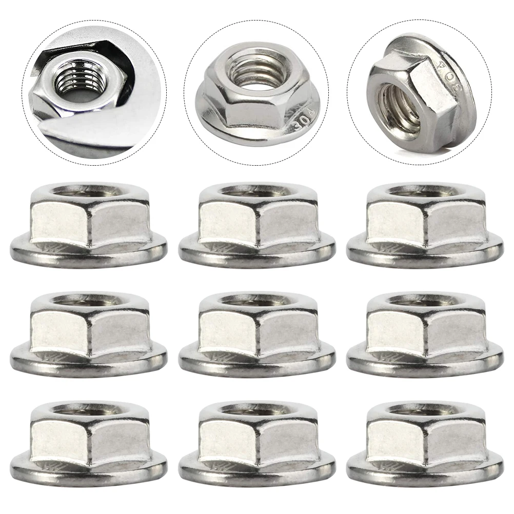 

10pcs Stainless Steel Flange Nuts Serrated Hexagonal Lock Nuts Corrosion Resistant Industrial Use 1/2-13 Nut For Wood Wet